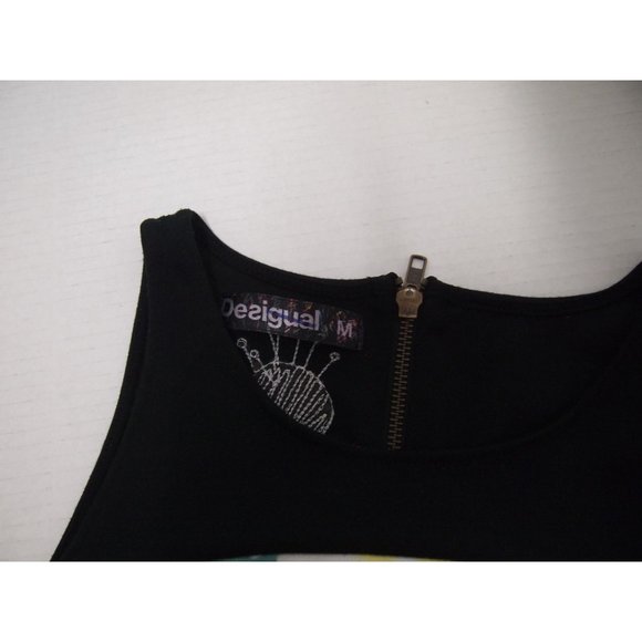 Desigual Womens Dress M Chula Knit Bodycon Striped Green Floral Sleeveless - Picture 3 of 6